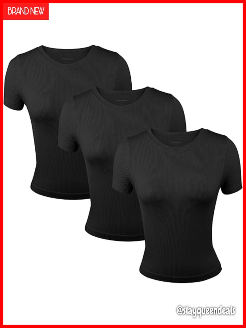 3 Pack Ribbed Crewneck Short Sleeve Workout Tee Shirts for Women